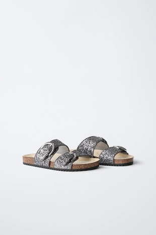 Сандалии с пряжками и блестками- Заказать в России