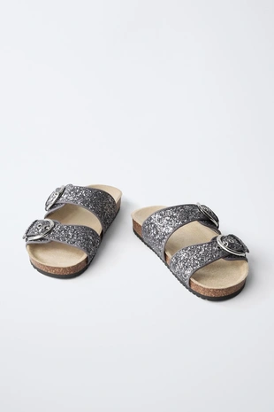 Сандалии с пряжками и блестками- Заказать в России