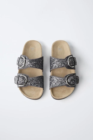 Сандалии с пряжками и блестками- Заказать в России