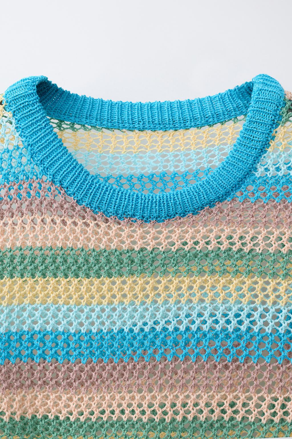 СВИТЕР В ПОЛОСКУ С АЖУРНЫМ УЗОРОМ