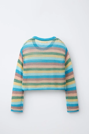 Свитер в полоску с ажурным узором- Заказать в России