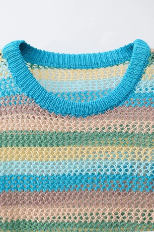 Свитер в полоску с ажурным узором- Заказать в России