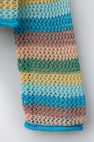 Свитер в полоску с ажурным узором- Заказать в России