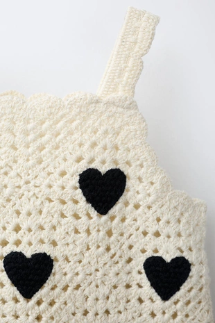 Вязаное платье из кружева кроше с сердцами- Заказать в России