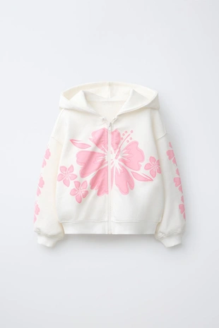 Худи на молнии с принтом гибискуса- Заказать в России