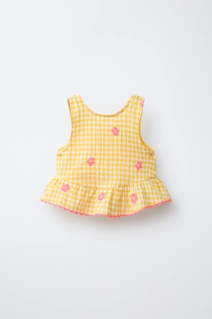 Топ в клетку виши с вышивкой «цветы»- Заказать в России