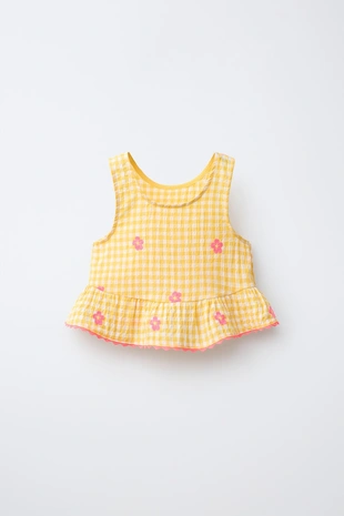 Топ в клетку виши с вышивкой «цветы»- Заказать в России