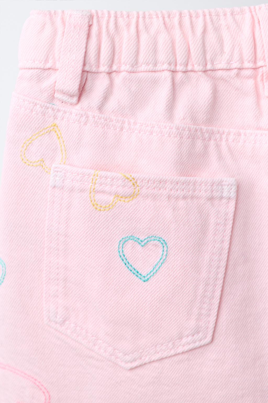 ЮБКА ИЗ ТВИЛА С ВЫШИТЫМИ СЕРДЕЧКАМИ