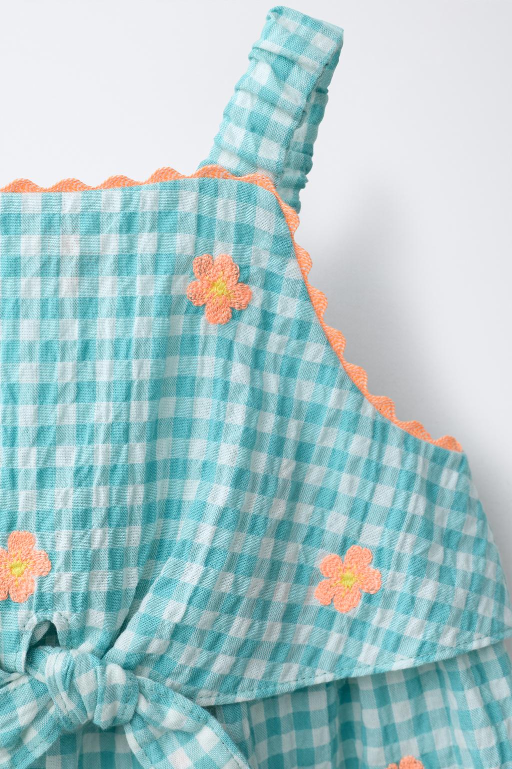 КОМБИНЕЗОН В КЛЕТКУ ВИШИ С ВЫШИВКОЙ «ЦВЕТЫ»