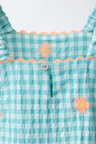 Комбинезон в клетку виши с вышивкой «цветы»- Заказать в России