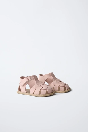 Сандалии из кожи с кожаной клеткой