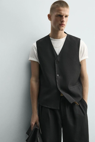 Жилет из смесового льна и шерсти- Заказать в России