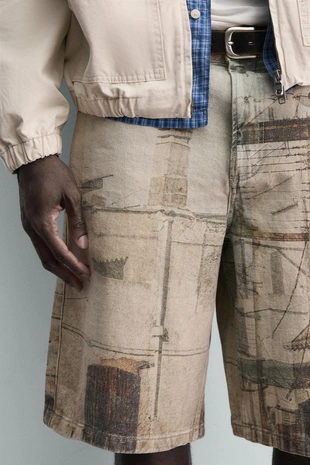 Шорты Baggy с абстрактным принтом- Заказать в России