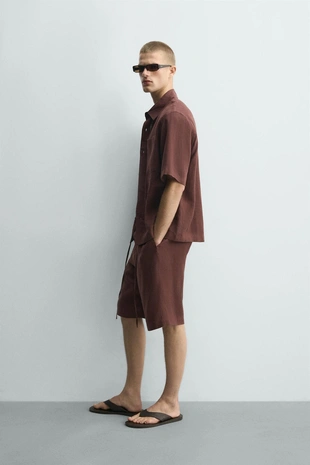 Бермуды свободного кроя из смесового льна- Заказать в России