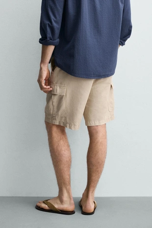 Шорты карго из смеси хлопка и льна- Заказать в России