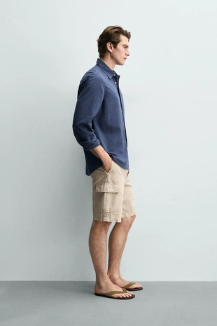 Шорты карго из смеси хлопка и льна- Заказать в России