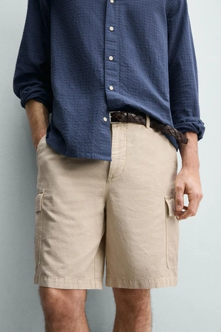 Шорты карго из смеси хлопка и льна- Заказать в России