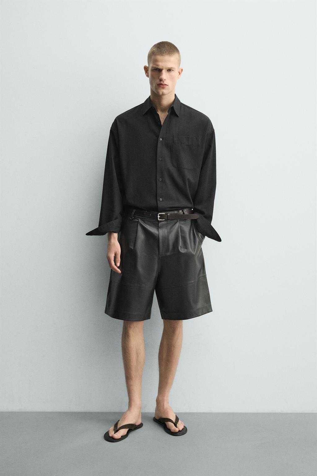 ШОРТЫ RELAXED FIT ИЗ КОЖИ СО СКЛАДКАМИ