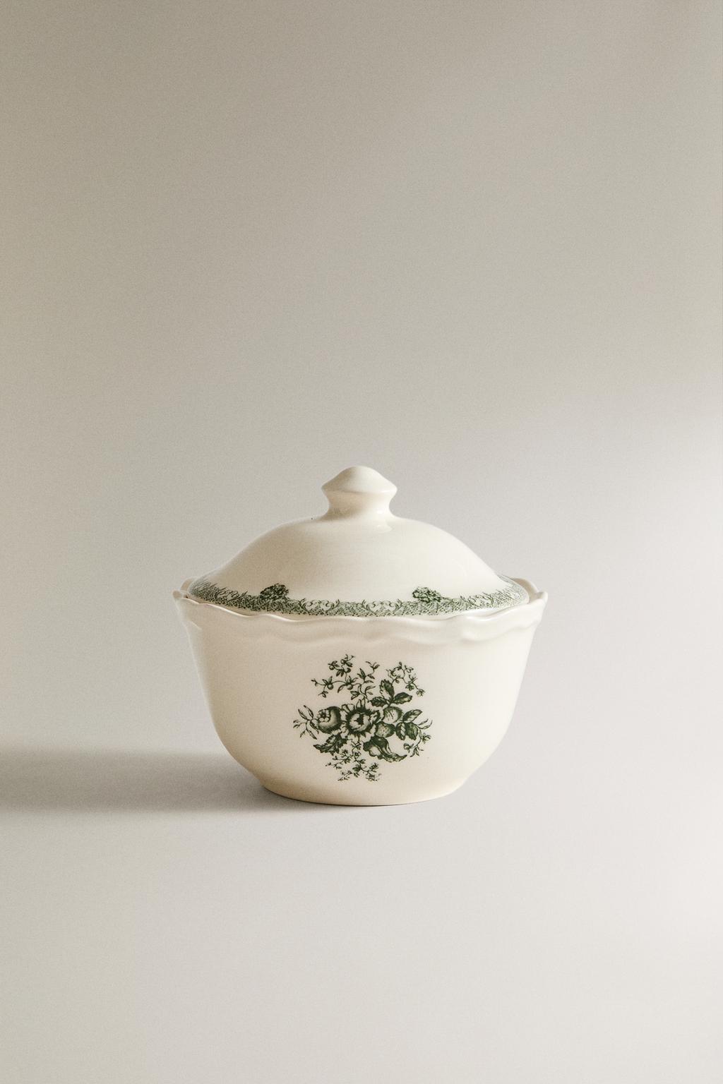 Цветочная керамическая сахарница