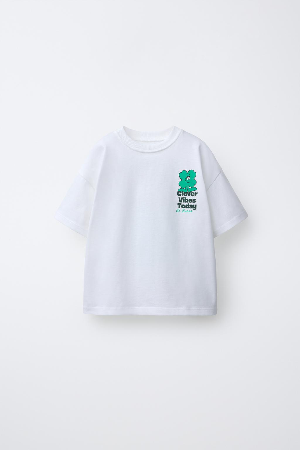 ФУТБОЛКА С ПРИНТОМ ТЕКСТА И ТРИЛИСТНИКА