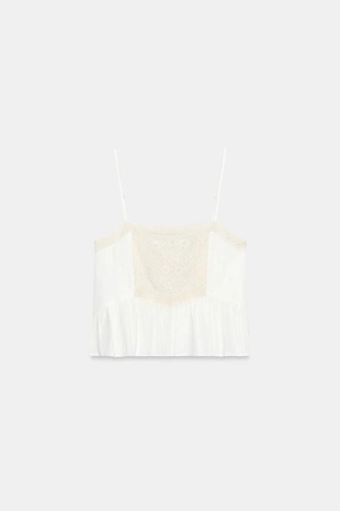 Топ из газа с вышивкой на бретелях- Заказать в России