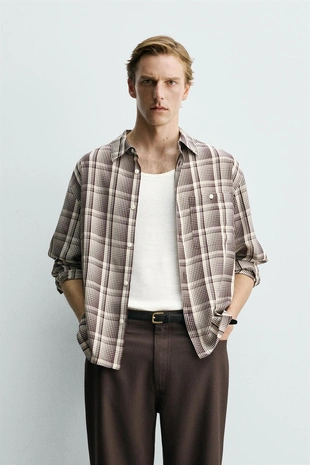 Рубашка свободного кроя в клетку- Заказать в России