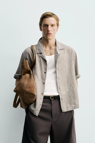 Рубашка Relaxed Fit жаккард в клетку- Заказать в России