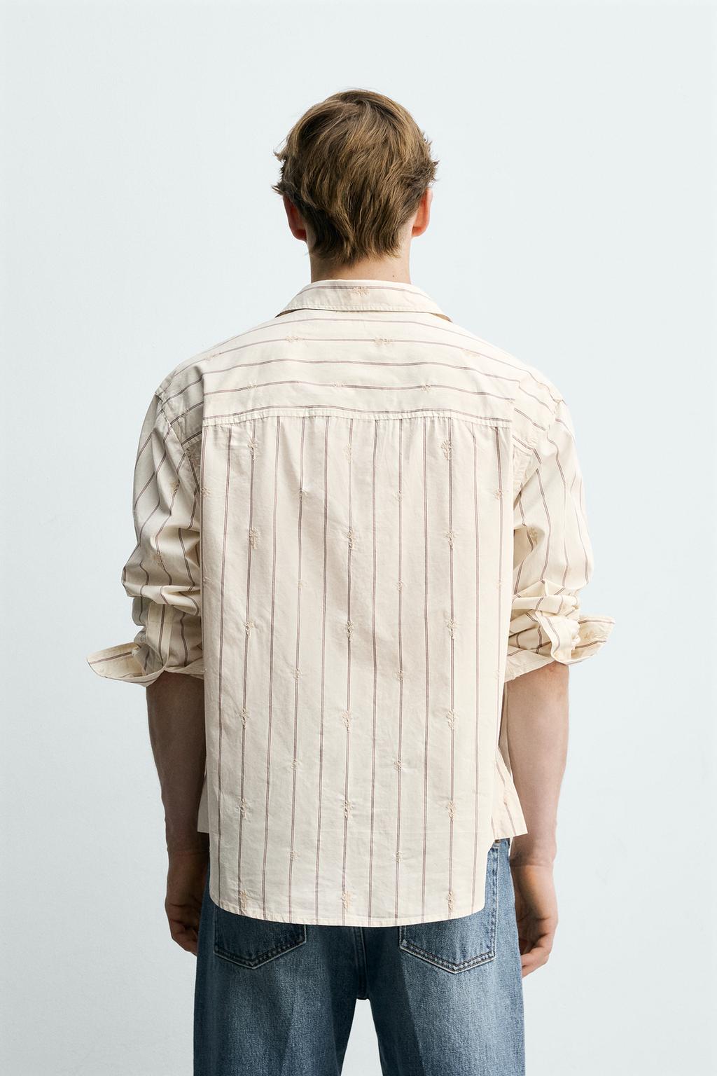 РУБАШКА В ПОЛОСКУ С ЦВЕТОЧНОЙ ВЫШИВКОЙ