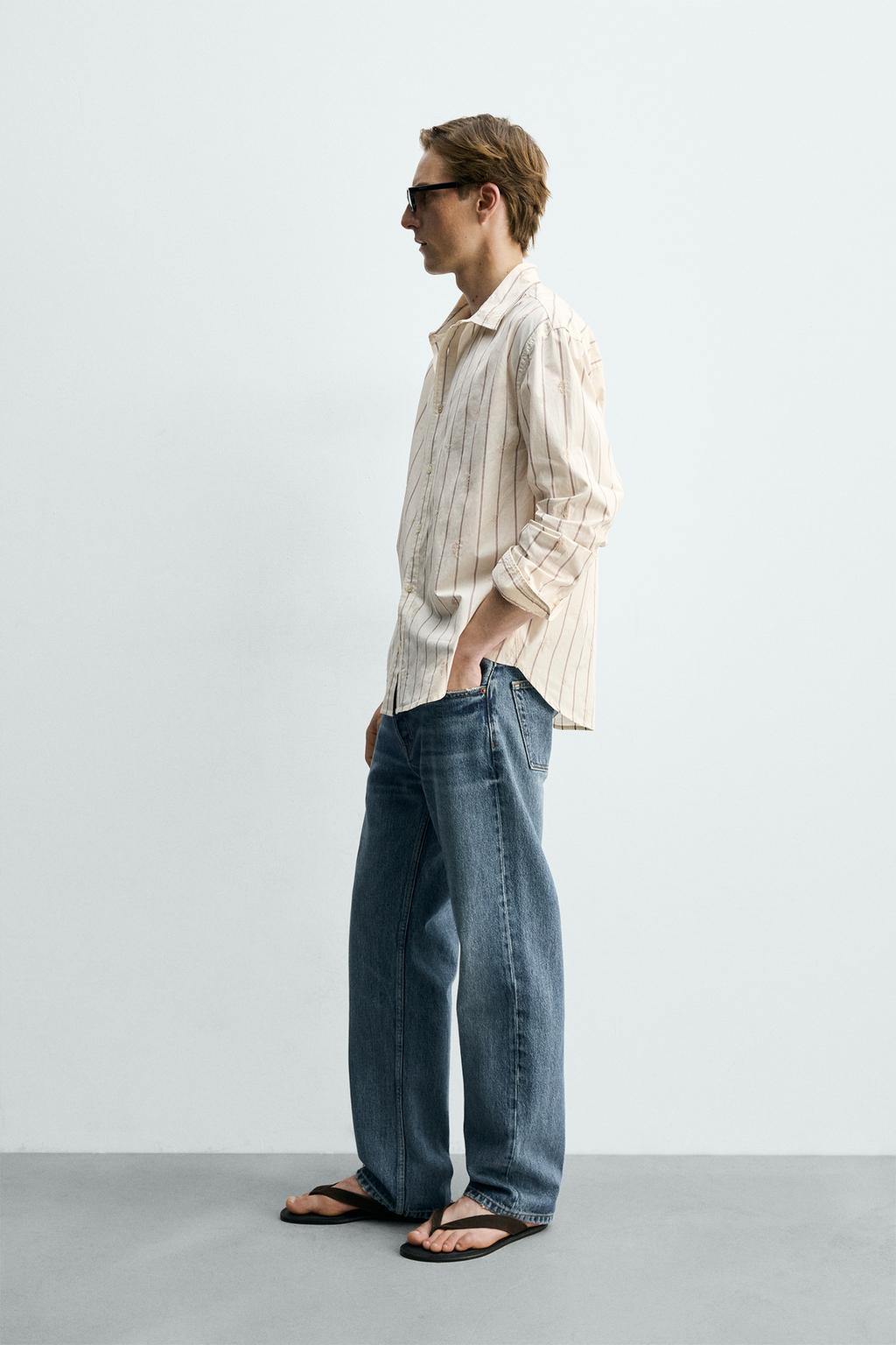 РУБАШКА В ПОЛОСКУ С ЦВЕТОЧНОЙ ВЫШИВКОЙ