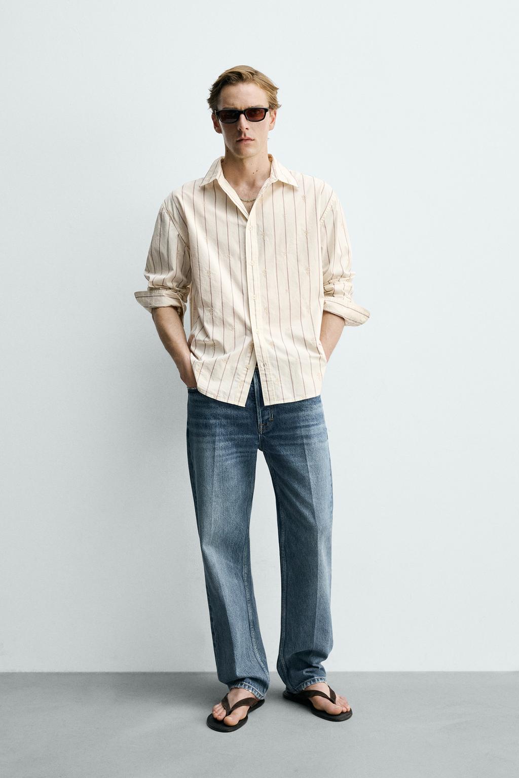 РУБАШКА В ПОЛОСКУ С ЦВЕТОЧНОЙ ВЫШИВКОЙ