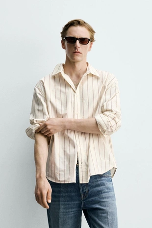 Рубашка в полоску с цветочной вышивкой- Заказать в России