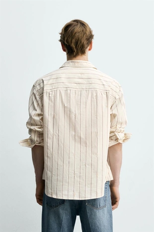 Рубашка в полоску с цветочной вышивкой- Заказать в России