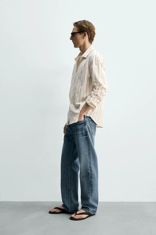 Рубашка в полоску с цветочной вышивкой- Заказать в России