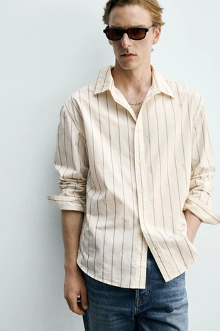 Рубашка в полоску с цветочной вышивкой- Заказать в России