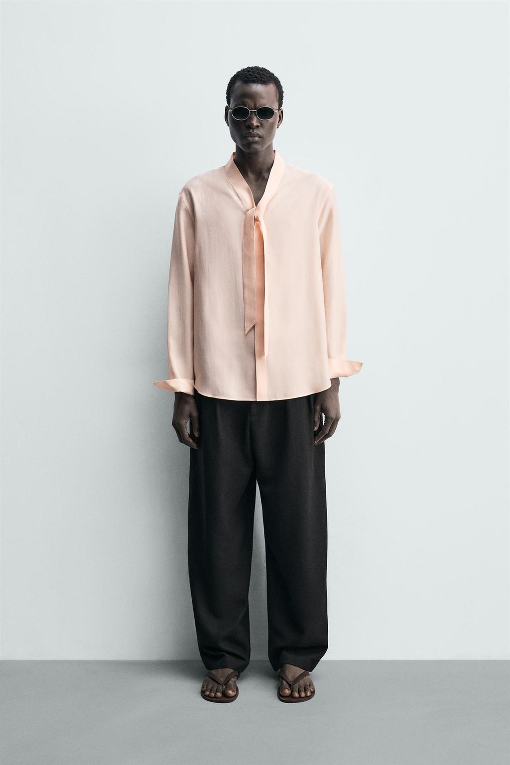 РУБАШКА СТРУЯЩЕГОСЯ ПОКРОЯ С ЗАВЯЗКАМИ