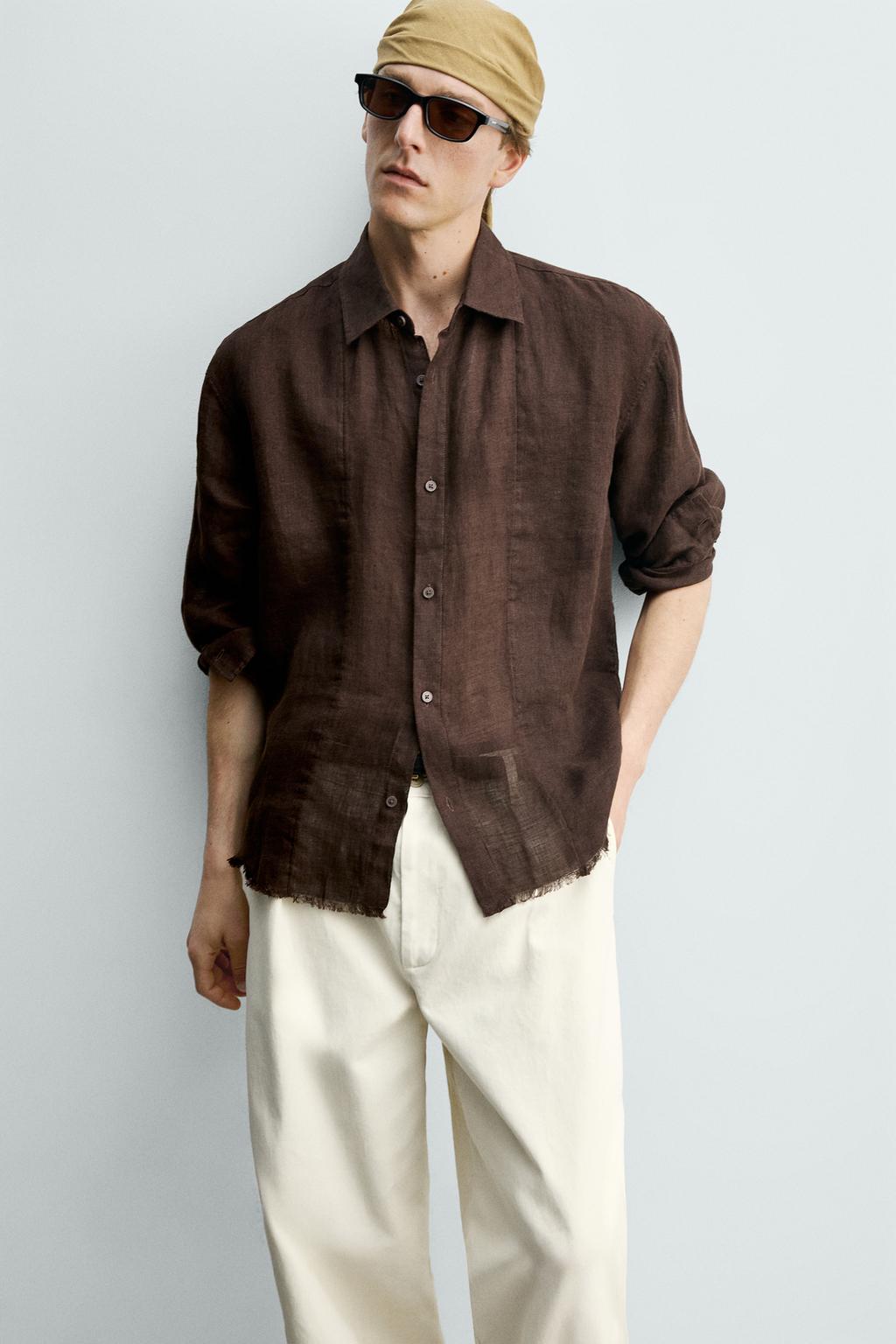 РУБАШКА ИЗ 100% ПОЛУПРОЗРАЧНОГО ЛЬНА