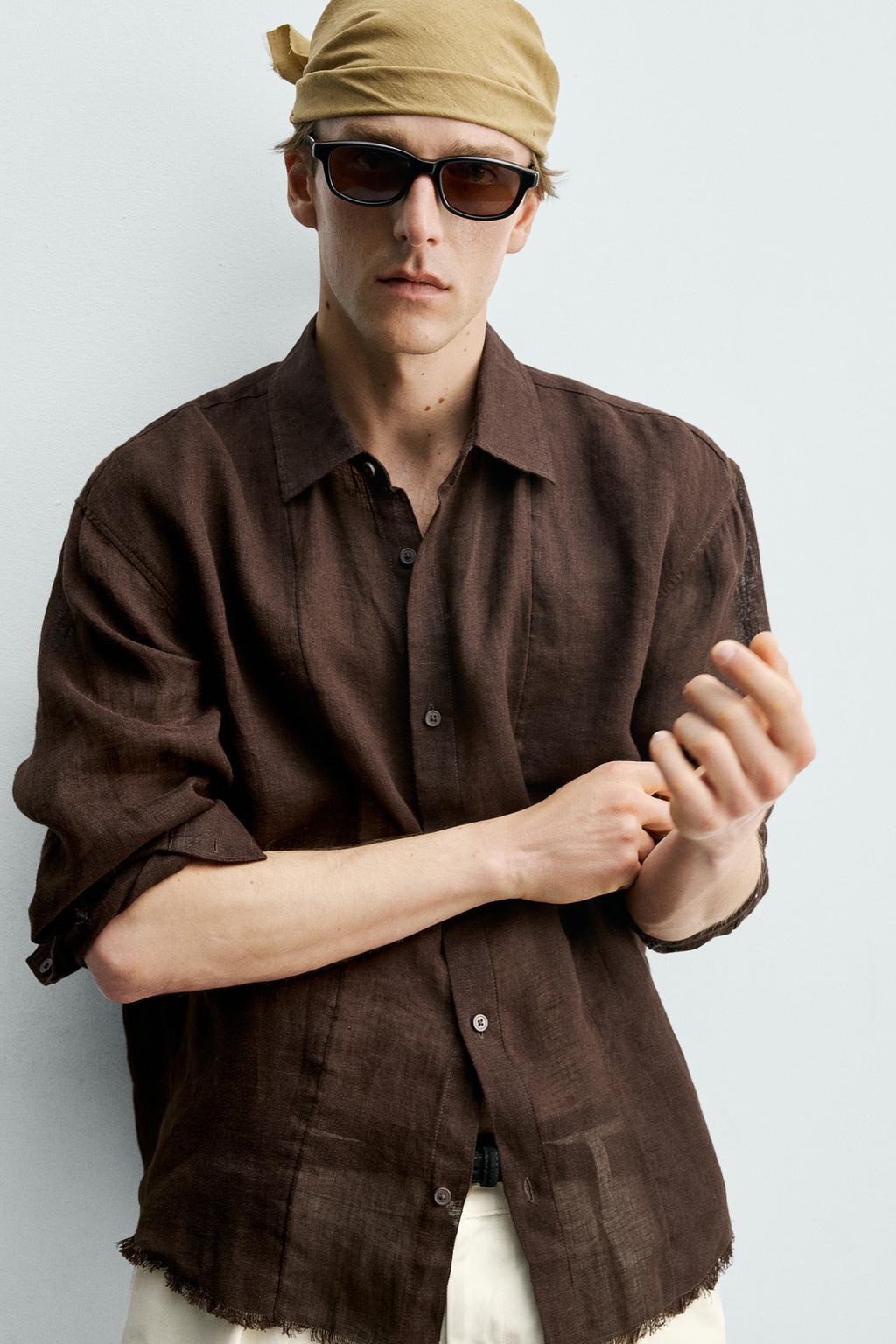 РУБАШКА ИЗ 100% ПОЛУПРОЗРАЧНОГО ЛЬНА