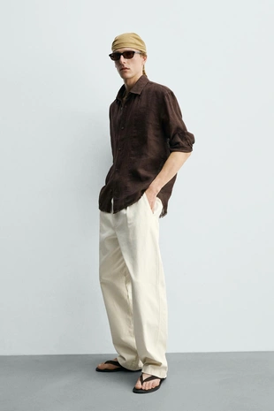 Рубашка из 100% полупрозрачного льна- Заказать в России