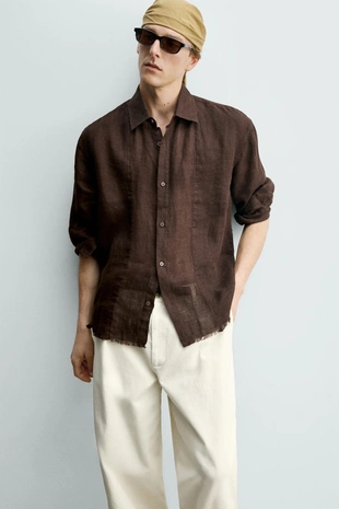 Рубашка из 100% полупрозрачного льна- Заказать в России