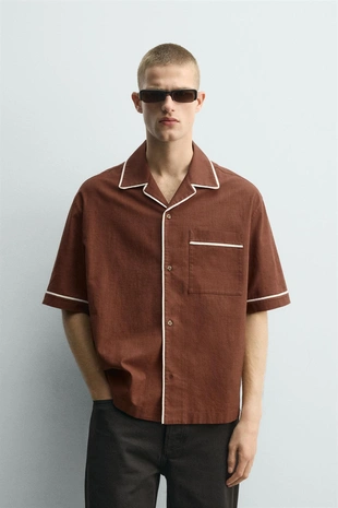 Рубашка Relaxed Fit с контрастной отделкой- Заказать в России