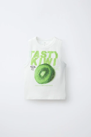 Топ в рубчик с принтом «фрукты»