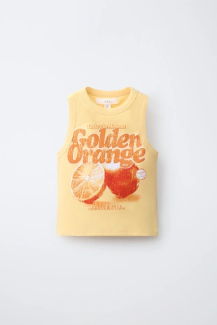 Топ в рубчик с принтом «фрукты»