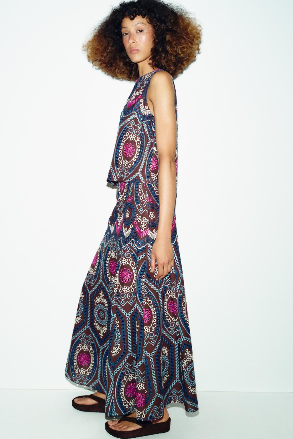 ЮБКА МИДИ С ПЕРФОРИРОВАННОЙ ВЫШИВКОЙ