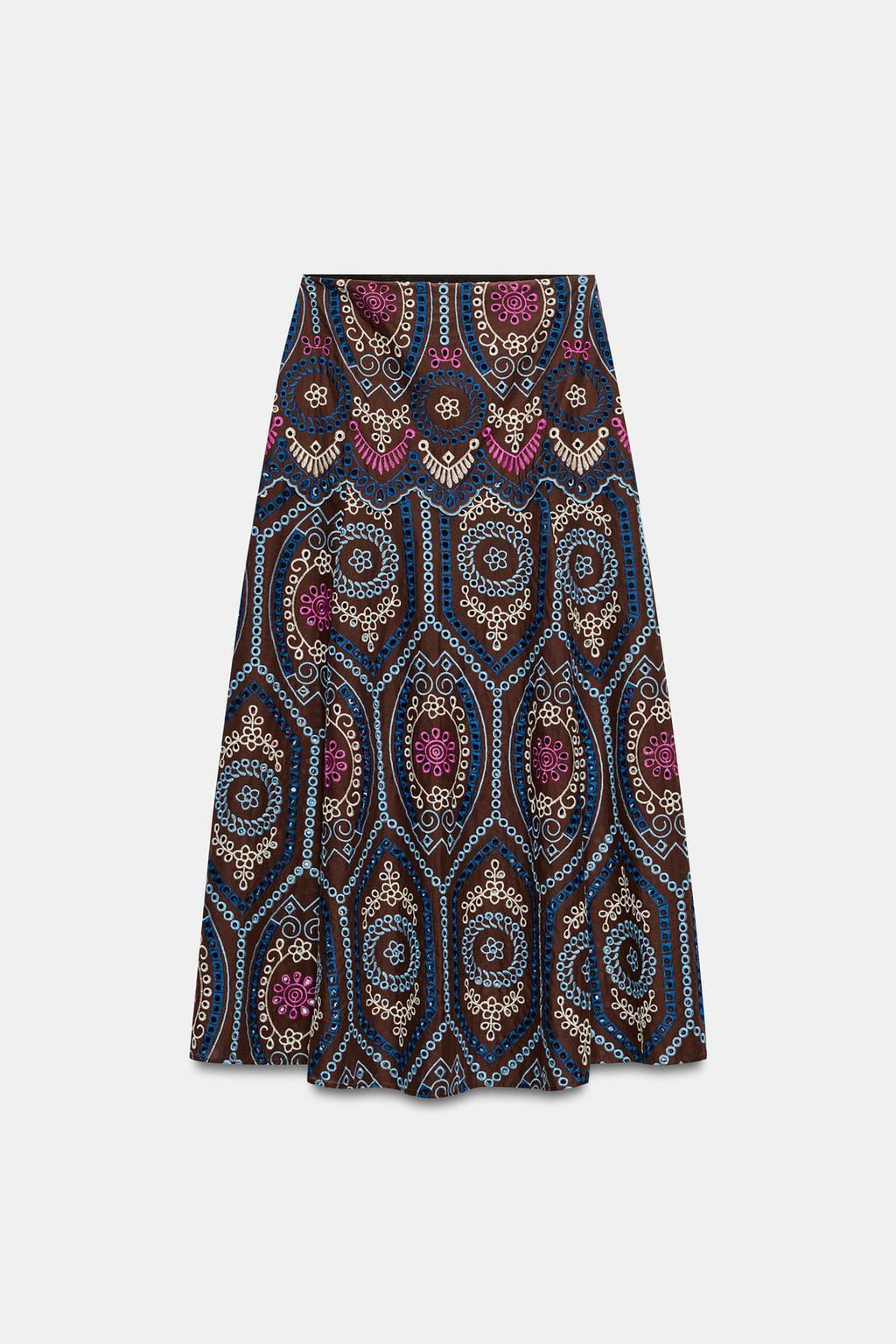 ЮБКА МИДИ С ПЕРФОРИРОВАННОЙ ВЫШИВКОЙ