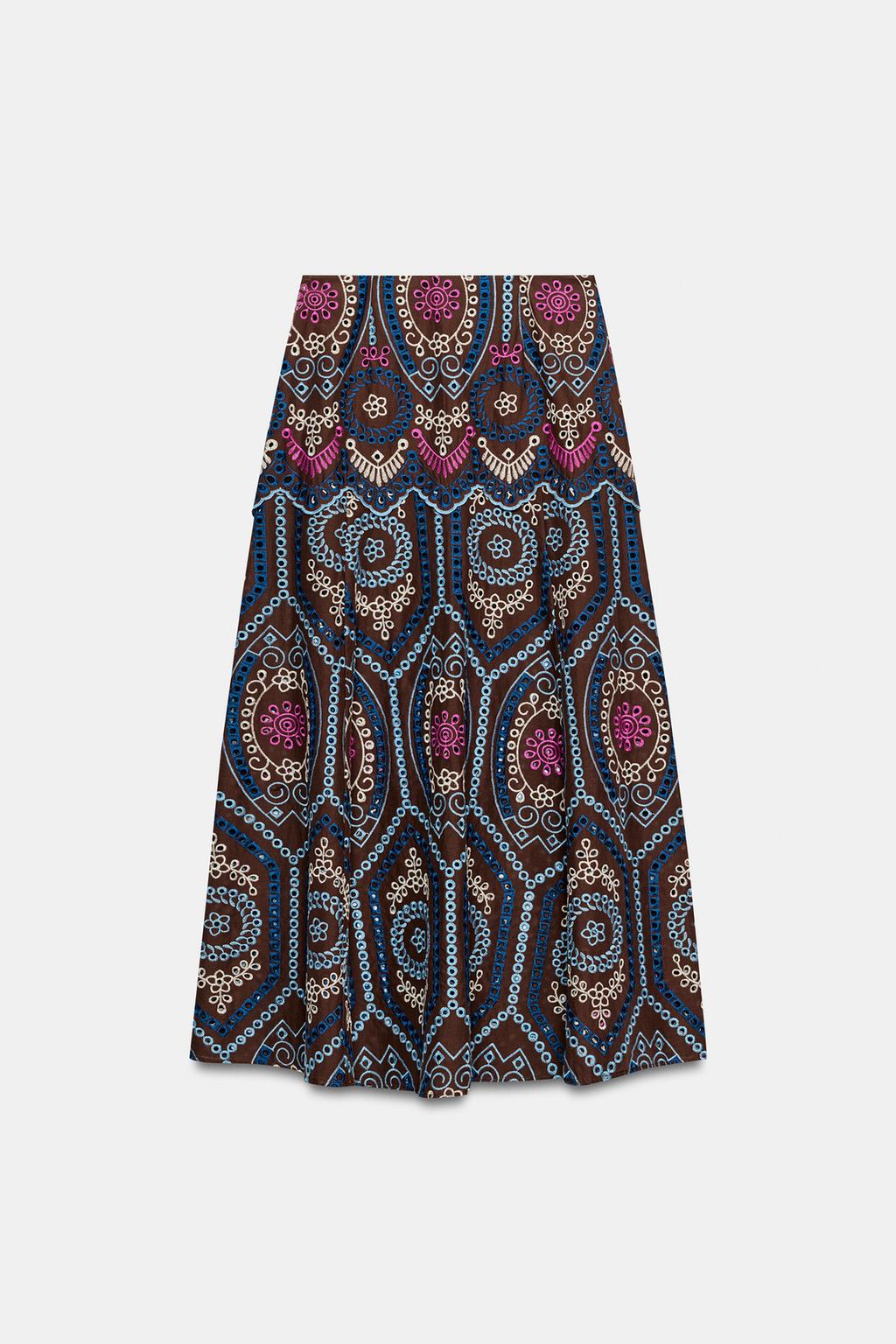 ЮБКА МИДИ С ПЕРФОРИРОВАННОЙ ВЫШИВКОЙ