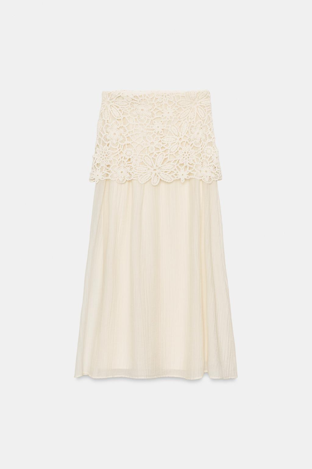Zara Юбка миди комбинированная крючком - Цвет экрю - ecru | 8741/078