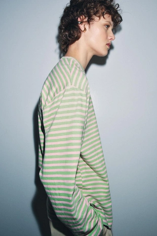 Футболка из хлопка и льна в полоску- Заказать в России