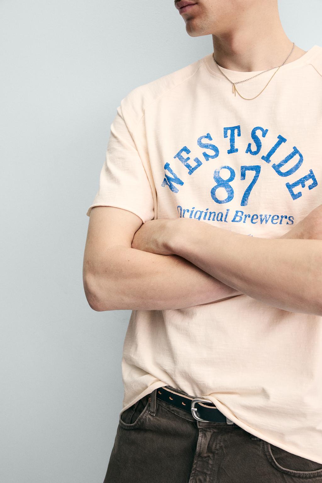 ФУТБОЛКА RELAXED FIT С НАДПИСЬЮ И ЭФФЕКТОМ ПОТЕРТОСТИ