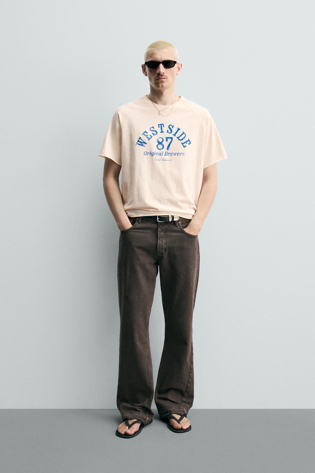 ФУТБОЛКА RELAXED FIT С НАДПИСЬЮ И ЭФФЕКТОМ ПОТЕРТОСТИ