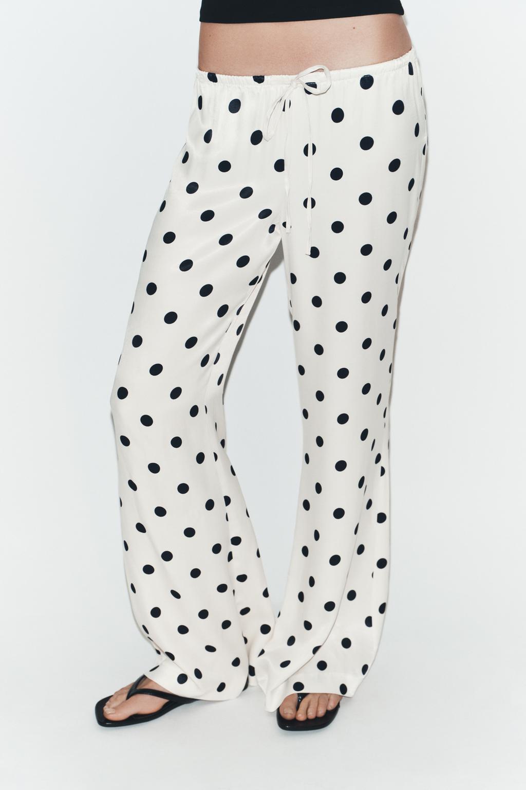 АТЛАСНЫЕ БРЮКИ В ГОРОШЕК НА ШНУРКЕ